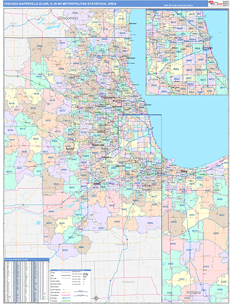 Chicago-Naperville-Elgin Metro Area Wall Map